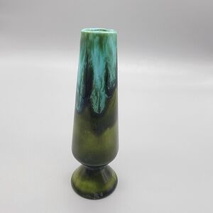Blue and Green Welsh Griffin Ceramics Studio Pottery conical bud vase